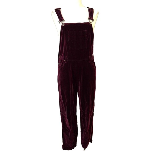Real Comfort Women's Vintage Burgundy Velvet Overalls size 8 Y2K Fall - Picture 1 of 8